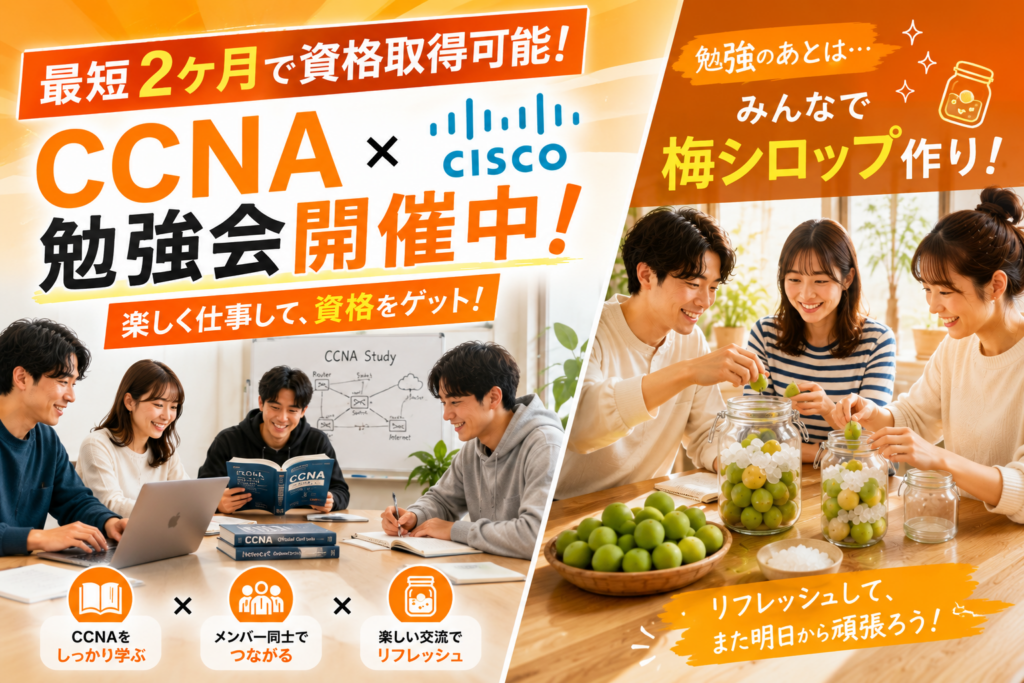 【2ヶ月でCCNA！】勉強会が完全リニューアルしてスタート！資格取得に特化した短期集中カリキュラムと、頑張った後の「梅シロップ作り」の裏側 🍹✨